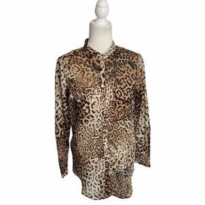 ZARA shirt big cat jaguar print‎ oversized button up cotton top M